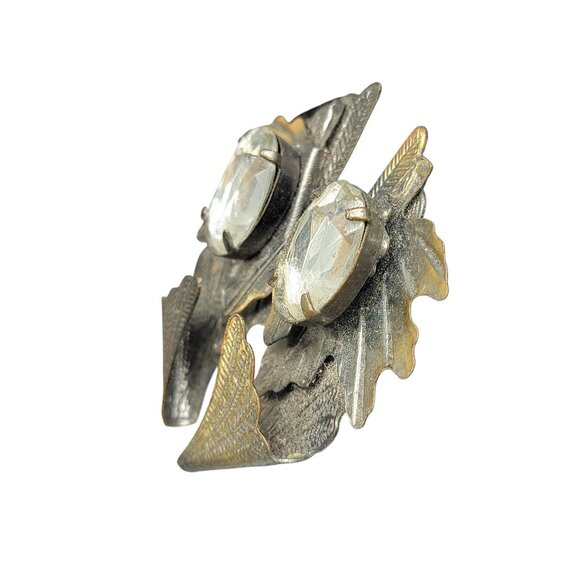 Winged Large Rhinestone Clip On Earrings Artisan Steampunk Gold-Brown Vintage - Picture 5 of 8